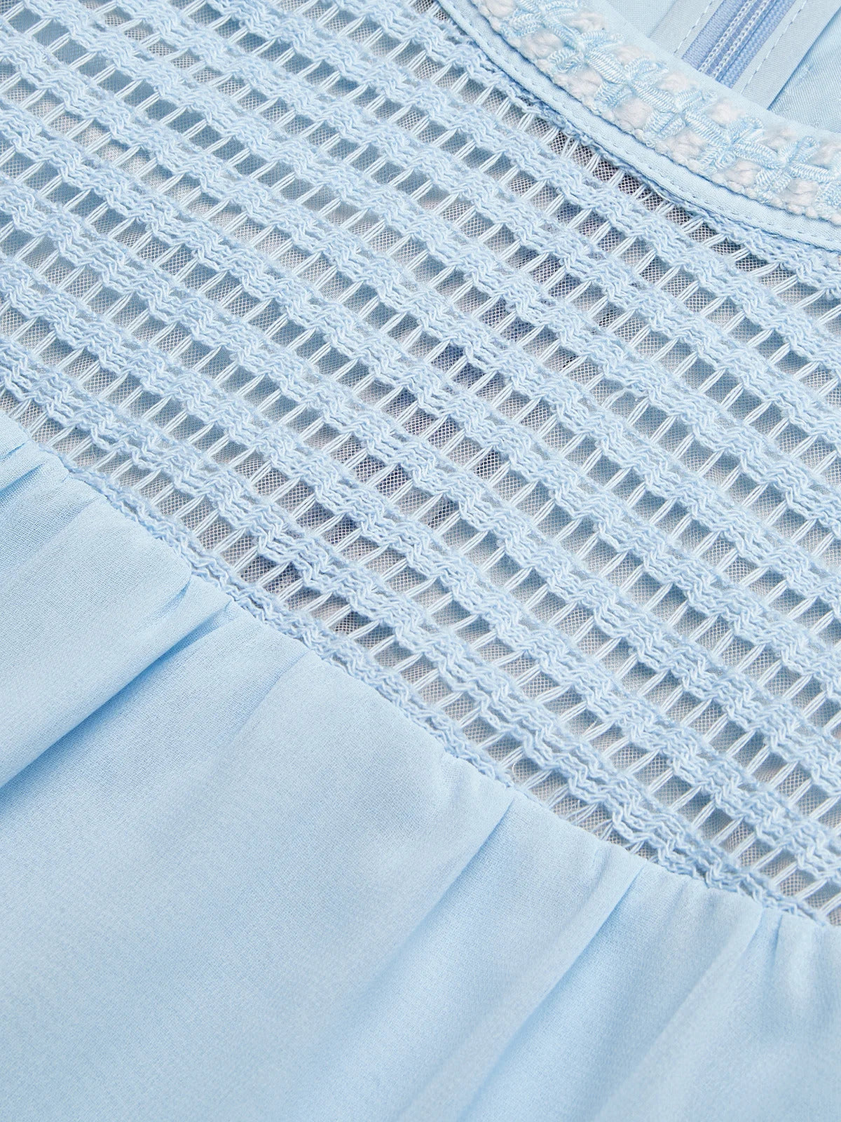 Light Blue Braided Strap Pearl Chiffon Halter Sleeveless A-Line Maxi Dress