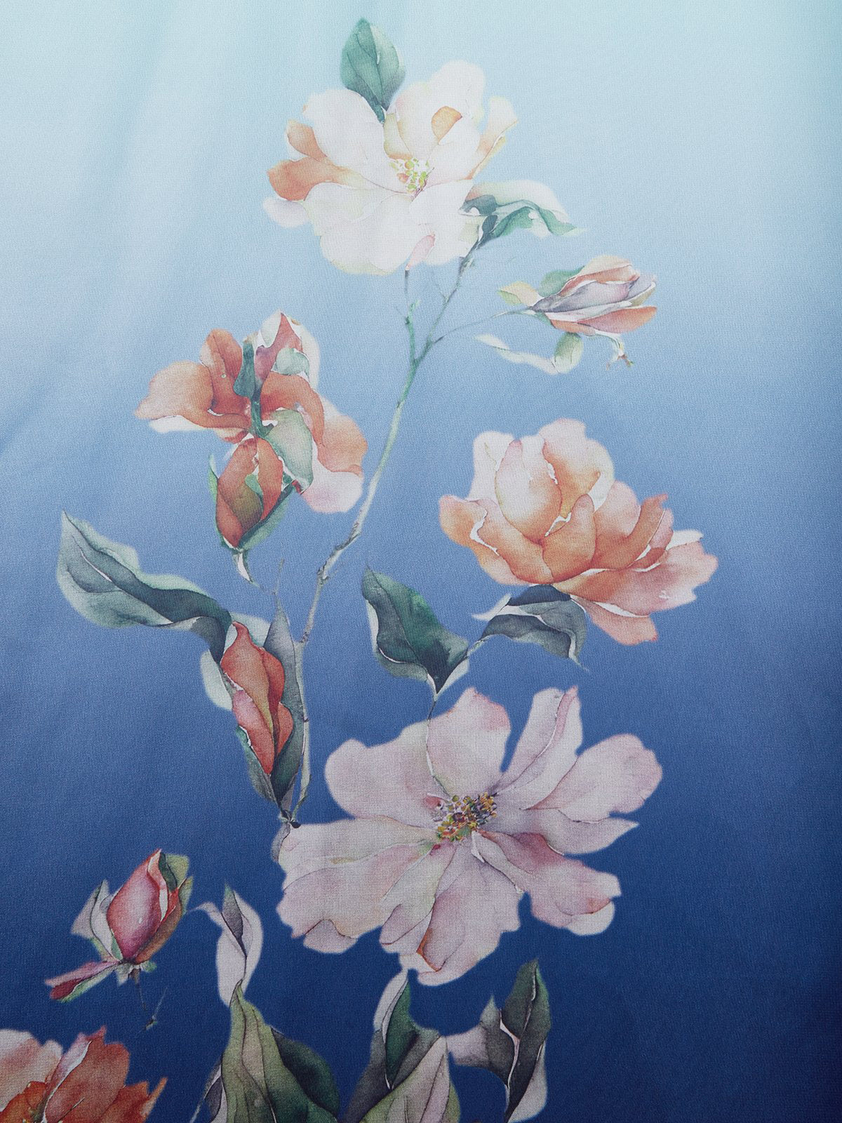 Light Blue Floral Chiffon V Neck Sleeveless A-Line Midi Dress