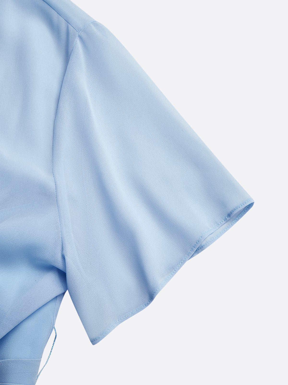 Light Blue Ruched Chiffon Crew Neck Short Sleeve A-Line Maxi Dress