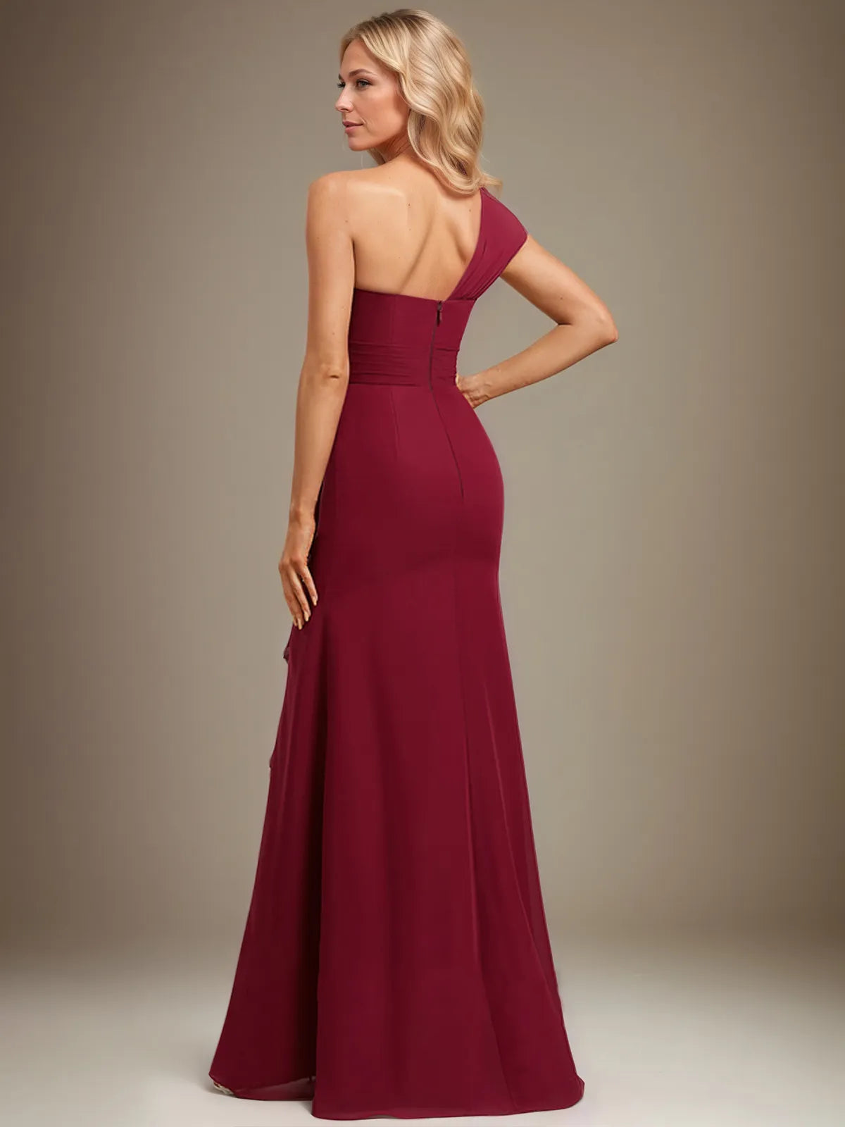Trumpet/Mermaid One Shoulder Floor-Length Chiffon Evening Dress With Cascading Ruffles