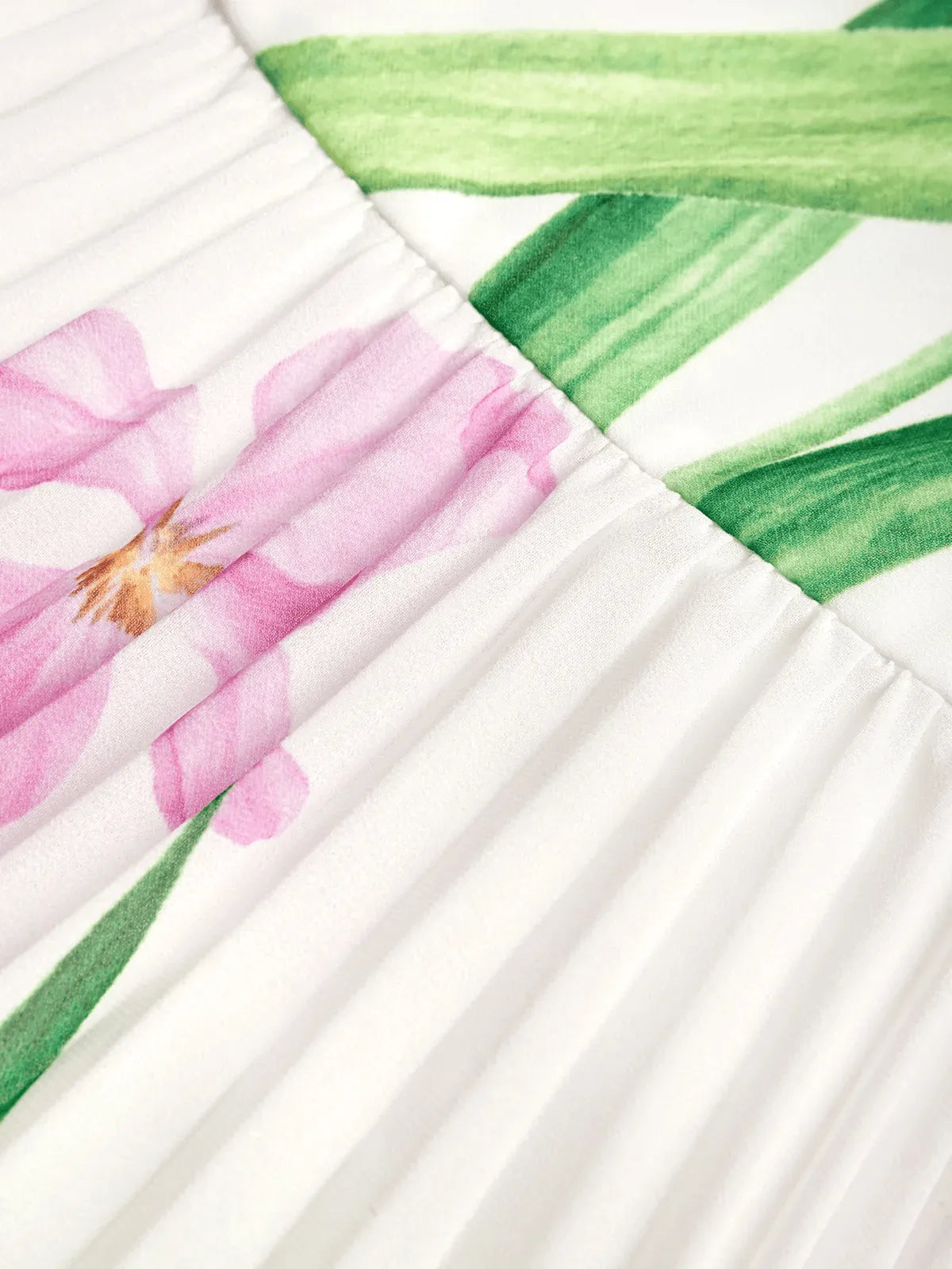 White Pleated Floral Chiffon Square Neck Sleeveless A-Line Maxi Dress