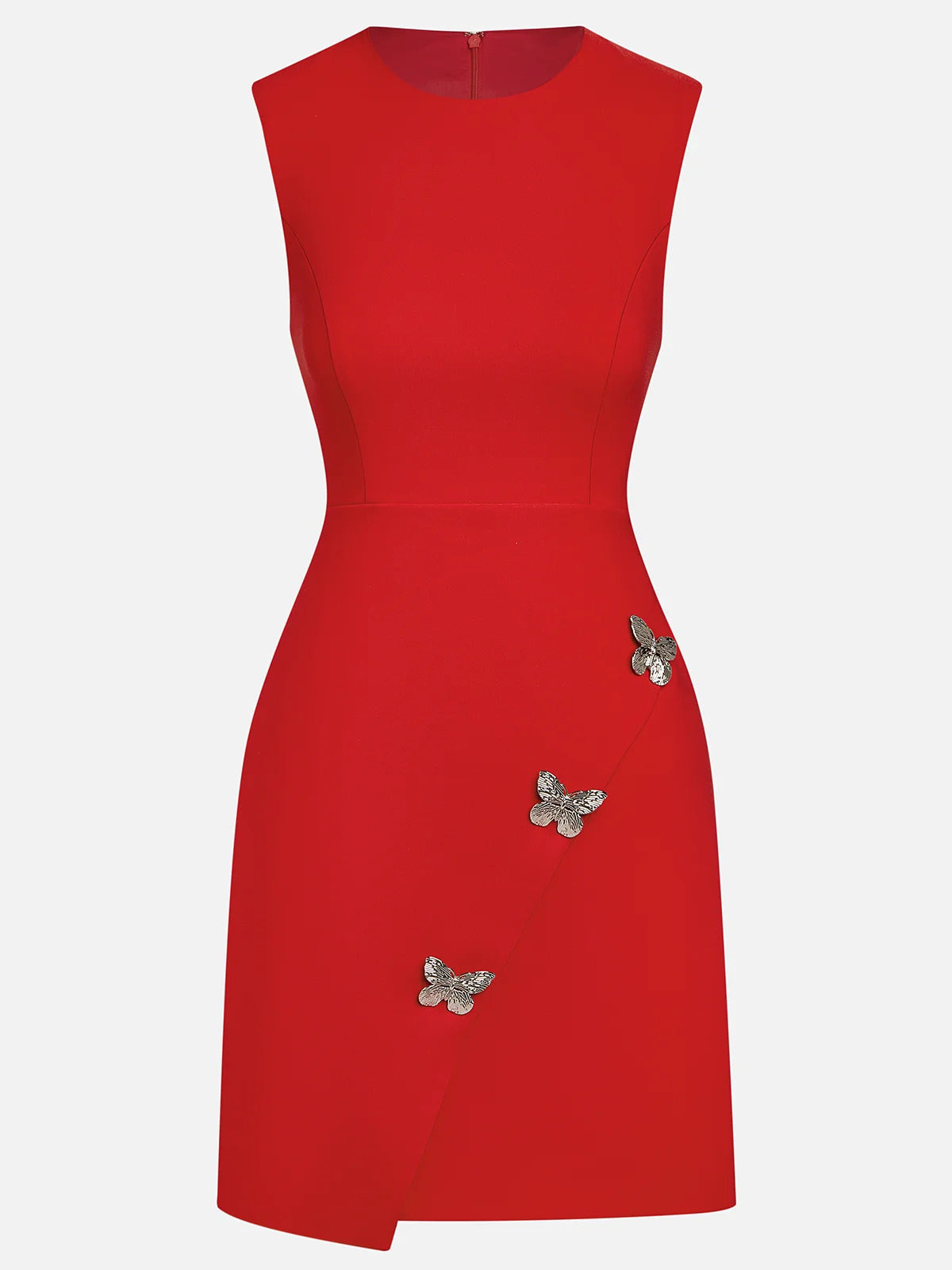 Red Butterfly Buckle Classic Crew Neck Sleeveless A-Line Mini Homecoming Dress