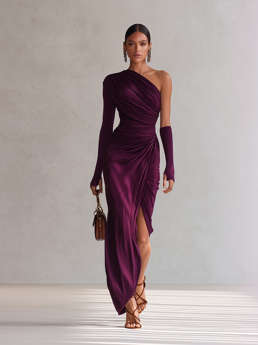 Elegant Retro Sexy One-shoulder Maxi Dress
