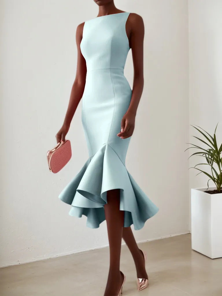 Aqua Blue Sleeveless Mermaid Midi Dress