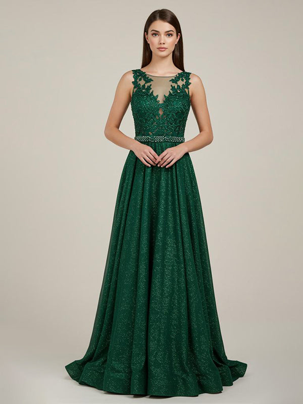 Green A Line Sweetheart Lace Appliques Long Prom Dress