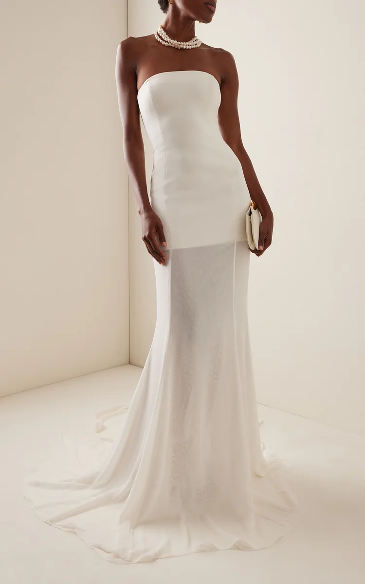 Exclusive Isabel Sheer-Paneled Crepe-Chiffon Gown