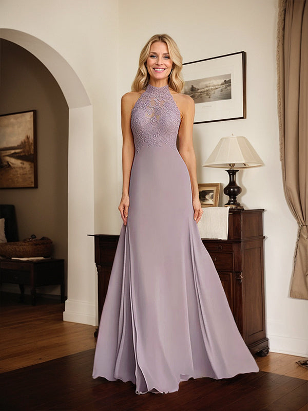 Lilac A Line Halter Long Mother of the Bride Dress