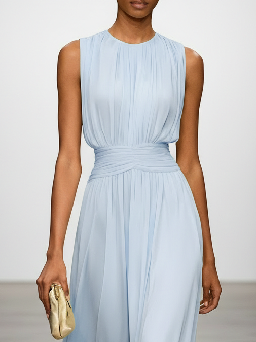 Light Blue Chiffon Scoop Neck Sleeveless A-Line Dress