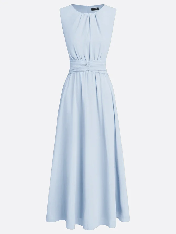 Light Blue Chiffon Scoop Neck Sleeveless A-Line Dress
