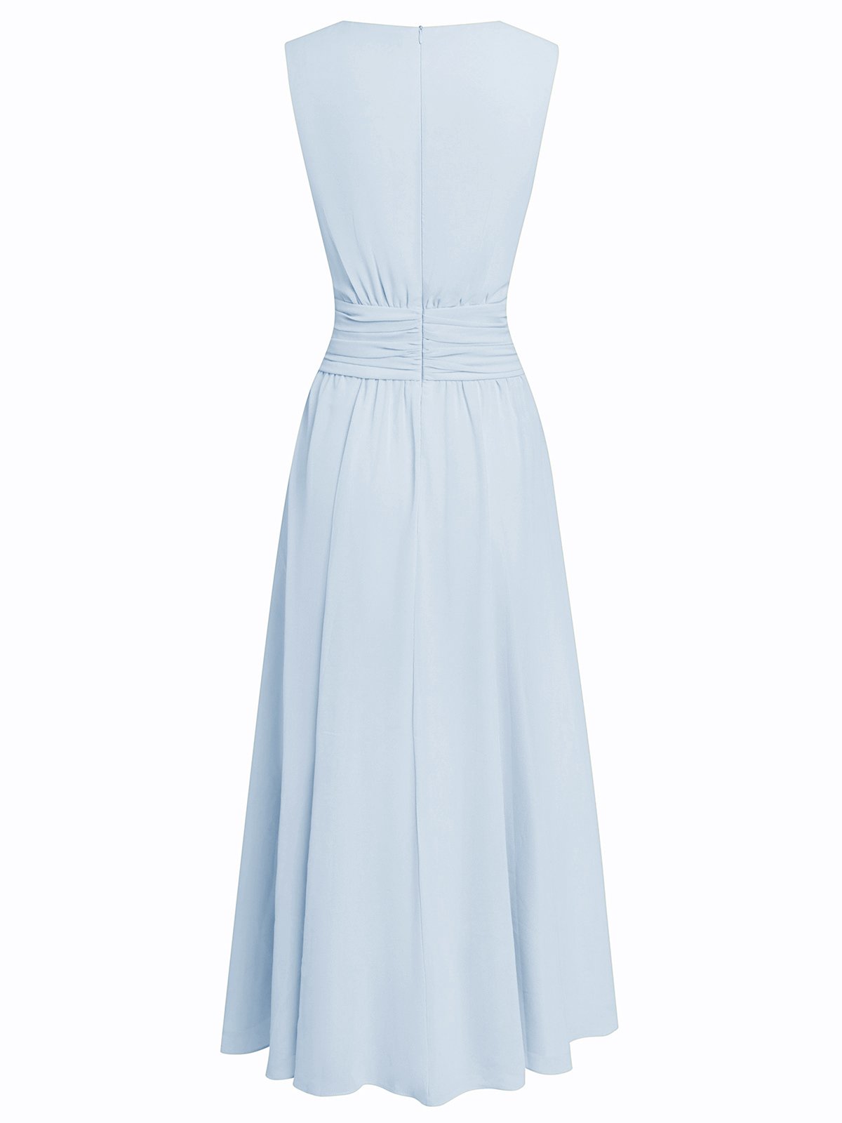 Light Blue Chiffon Scoop Neck Sleeveless A-Line Dress