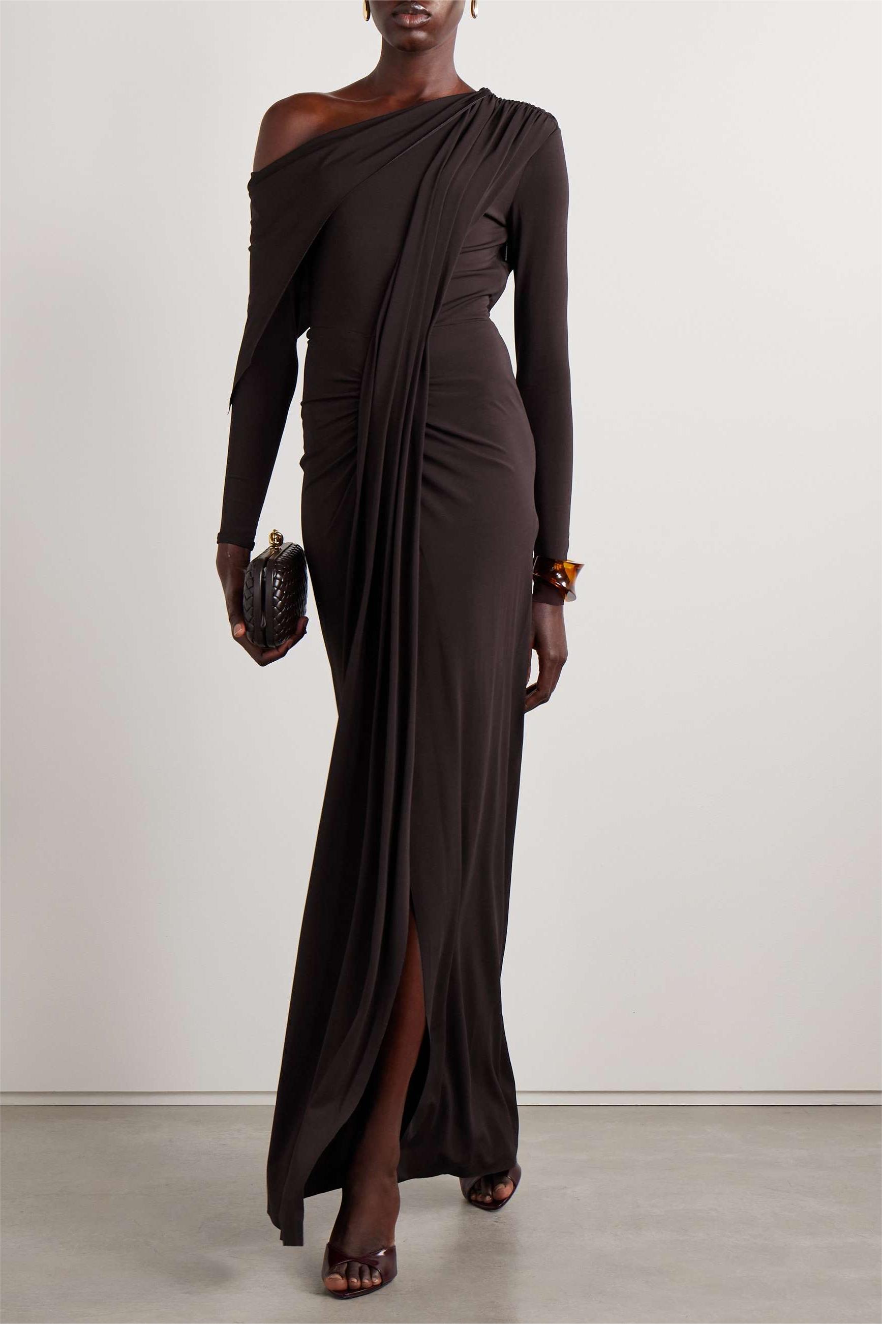 Solid Jersey Off-Shoulder Maxi Dress