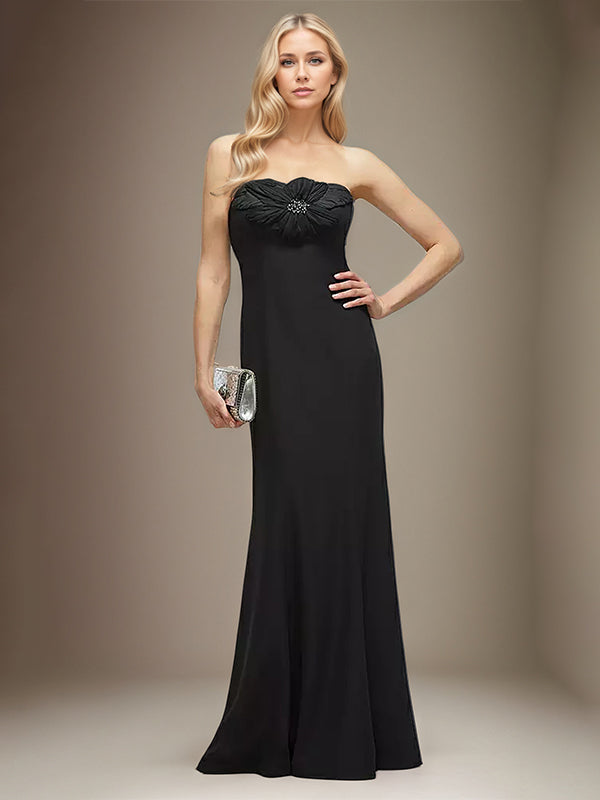 Black Stretch Crepe Sheath/Column Off the Shoulder Sleeveless Floor Length Dress