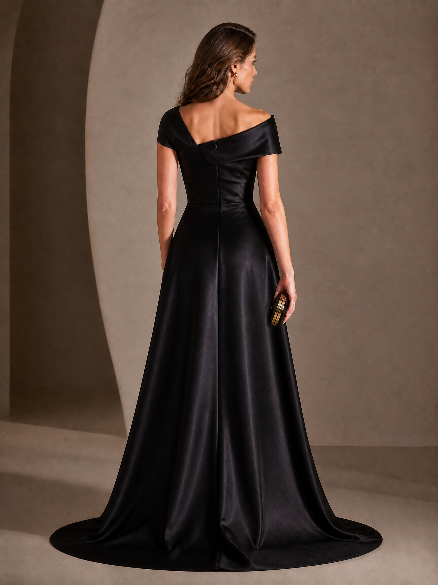 Black Sequin Off-The-Shoulder Asymmetric Peplum Maxi Evening Gown Dress