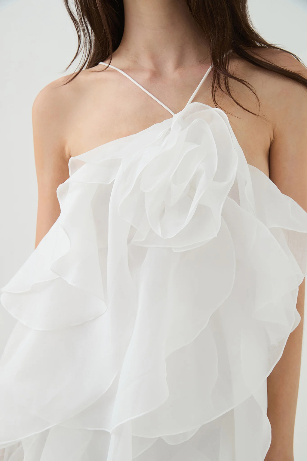 3D Flower Halter Neck Frill Maxi Dress