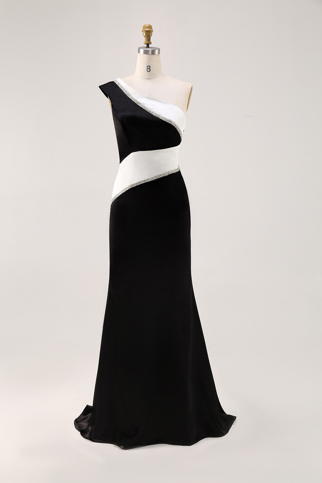 Party One-Shoulder Diamond Dress Black White Maxi Dress