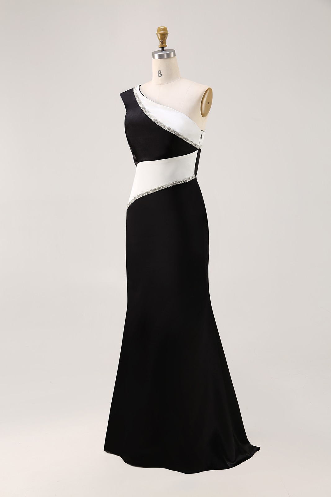 Party One-Shoulder Diamond Dress Black White Maxi Dress