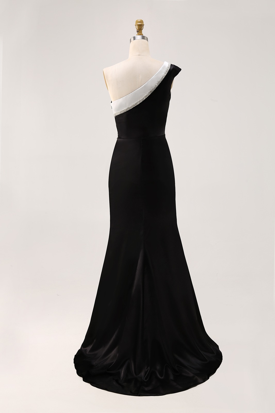 Party One-Shoulder Diamond Dress Black White Maxi Dress