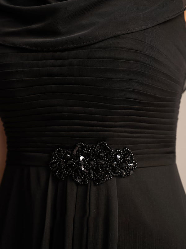 A-line Scoop Floor-Length Chiffon Mother of the Bride Dress With Pleated Beading