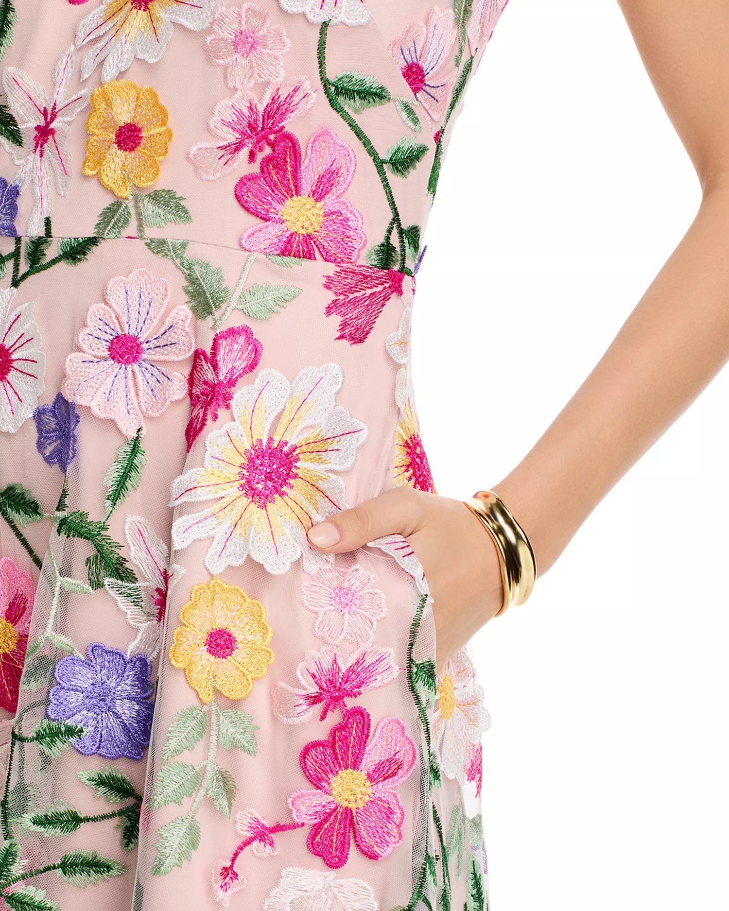 Whimsical Embroidered Floral A-Line Evening Gown