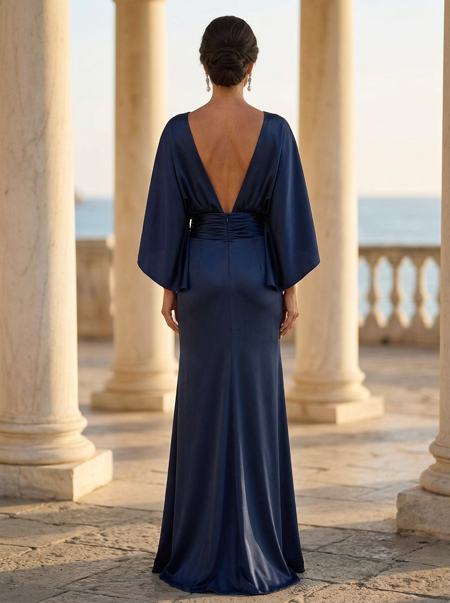 Solid Color Satin Round Neck Maxi Dress