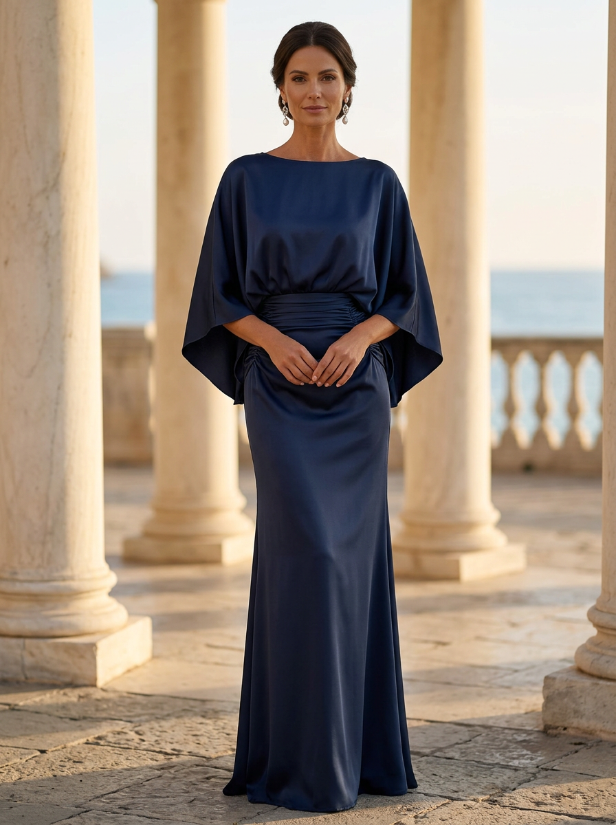 Solid Color Satin Round Neck Maxi Dress