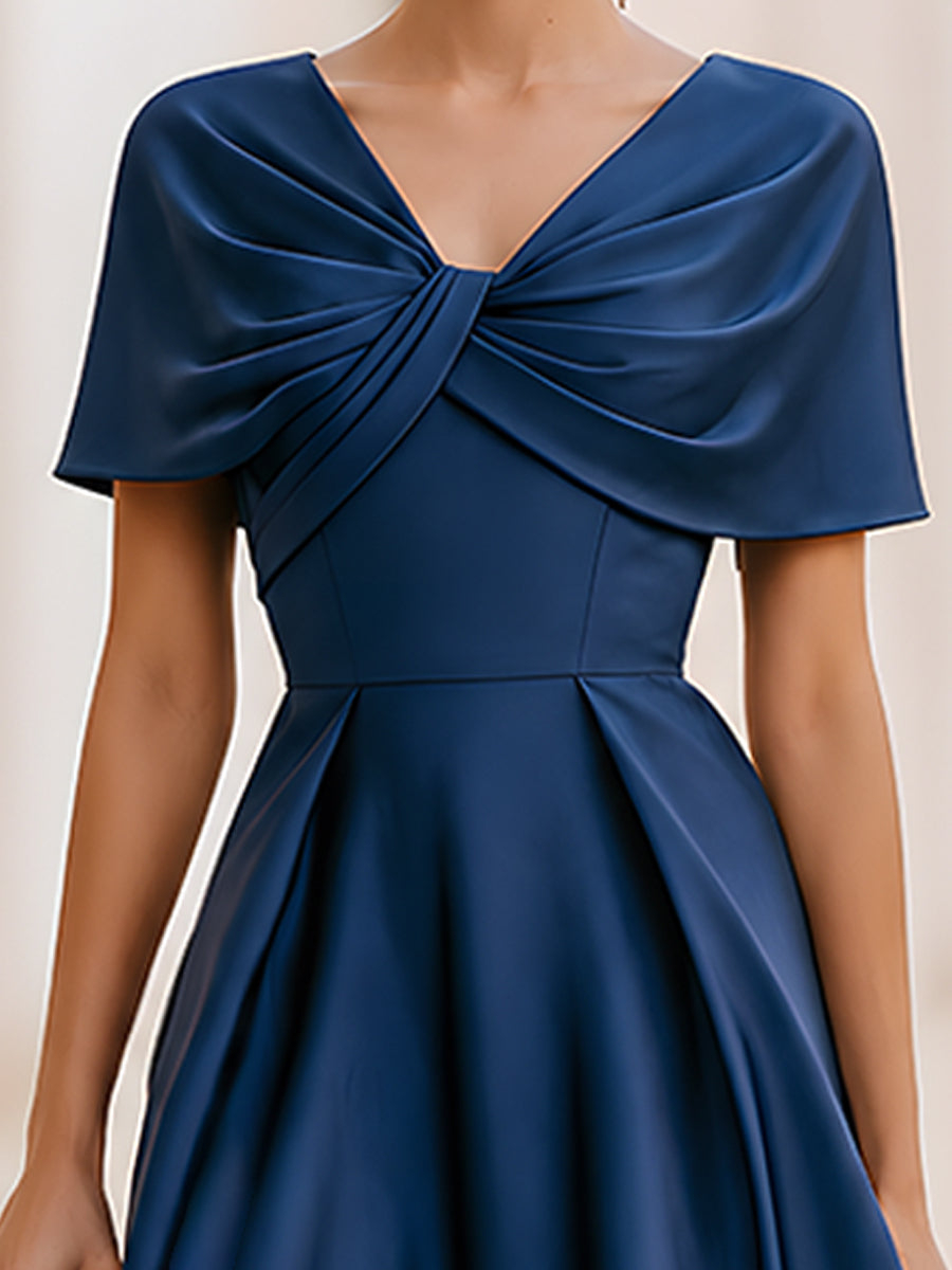 Satin Shawl-Style Twisted Sleeves Midi Dress