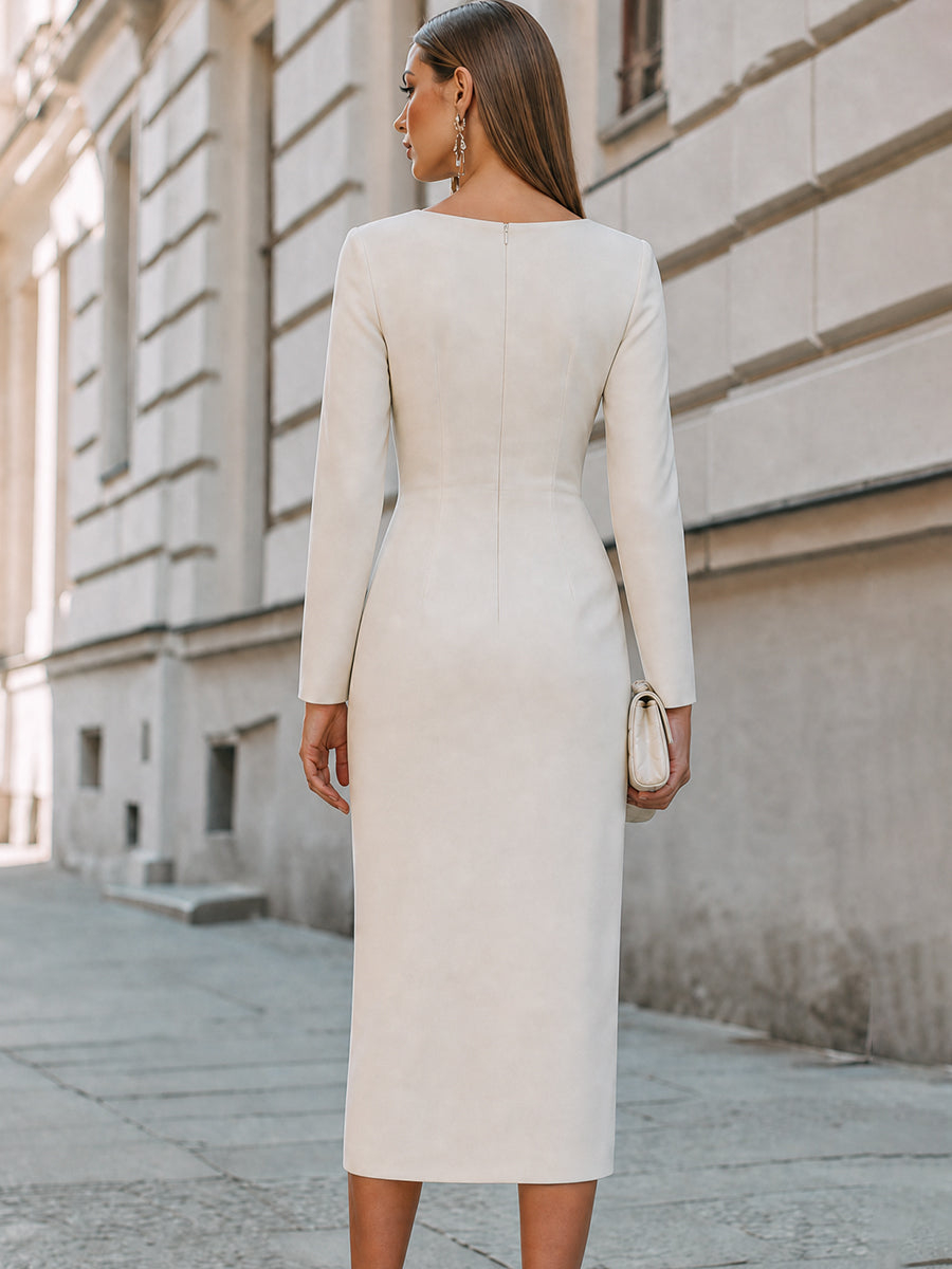 Botanical Print Long Sleeve Sheath Midi Dress