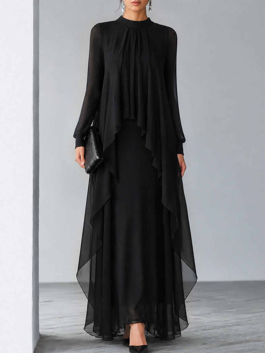 Black Relaxed Flowing Layered Chiffon Maxi Dress