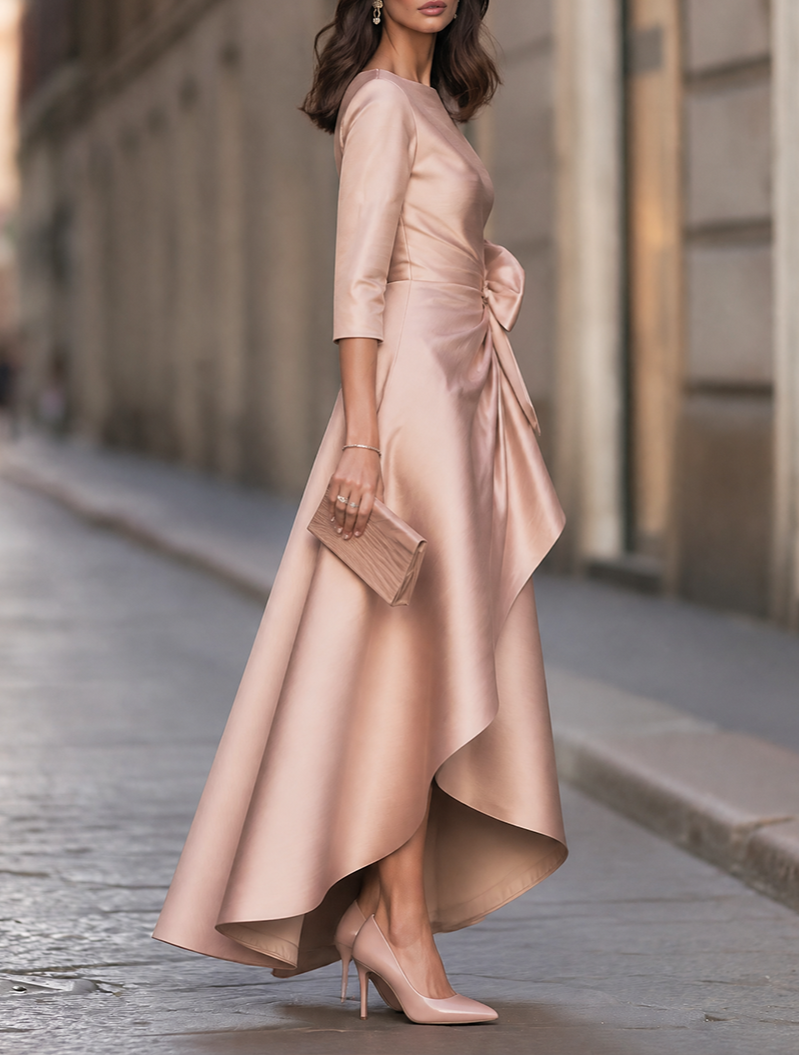 Boat-Neck Bow-Waist High-Low Maxi Dress