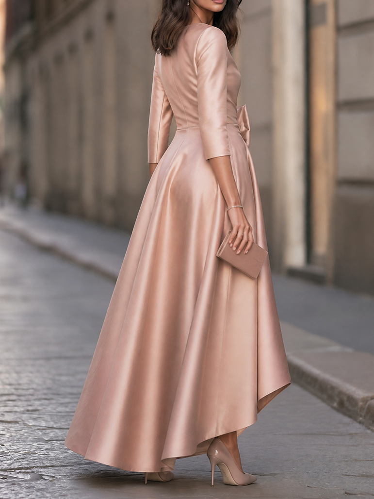 Boat-Neck Bow-Waist High-Low Maxi Dress