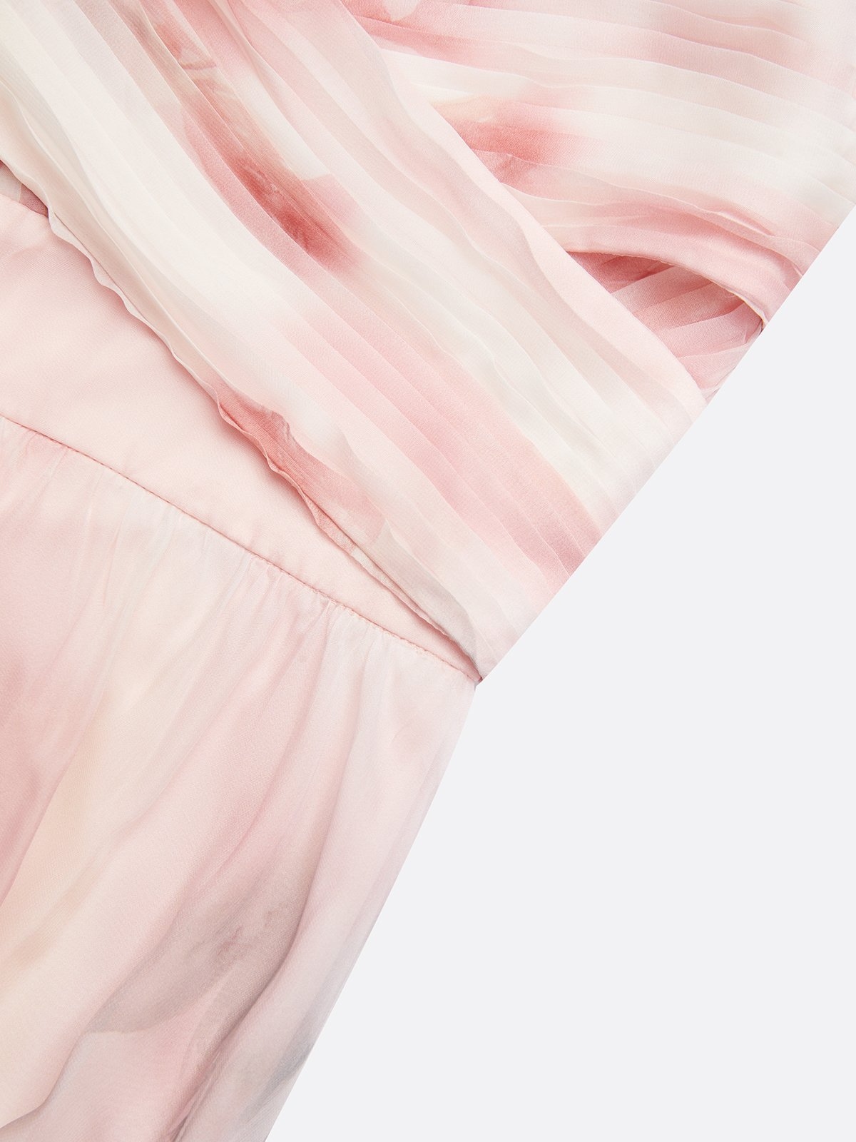 Light Pink Floral Ruched Chiffon V Neck Sleeveless A-Line Floor-length Gown Dress