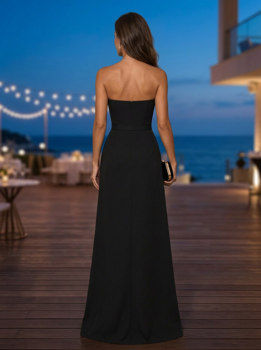 Black Silver Strapless Sequin Overlay Sheath Floor-Length Maxi Dress