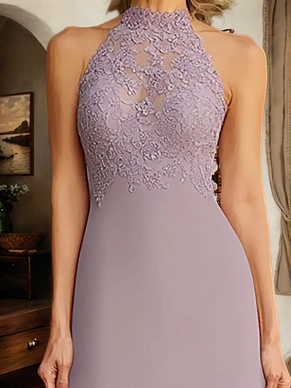 Lilac A Line Halter Long Mother of the Bride Dress