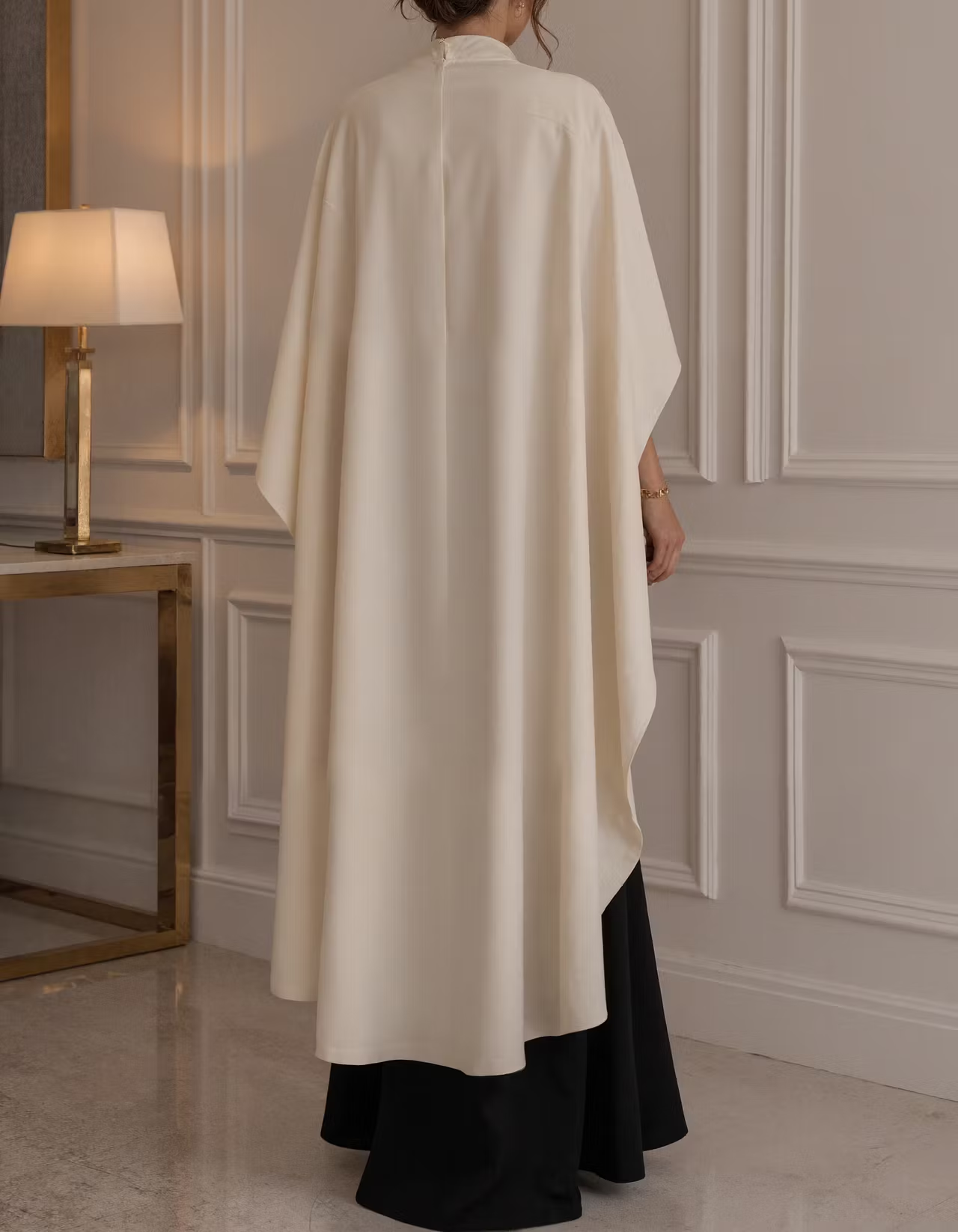 High Neck Color‑Block Cape Sleeve Crepe Mermaid Evening Maxi Dress