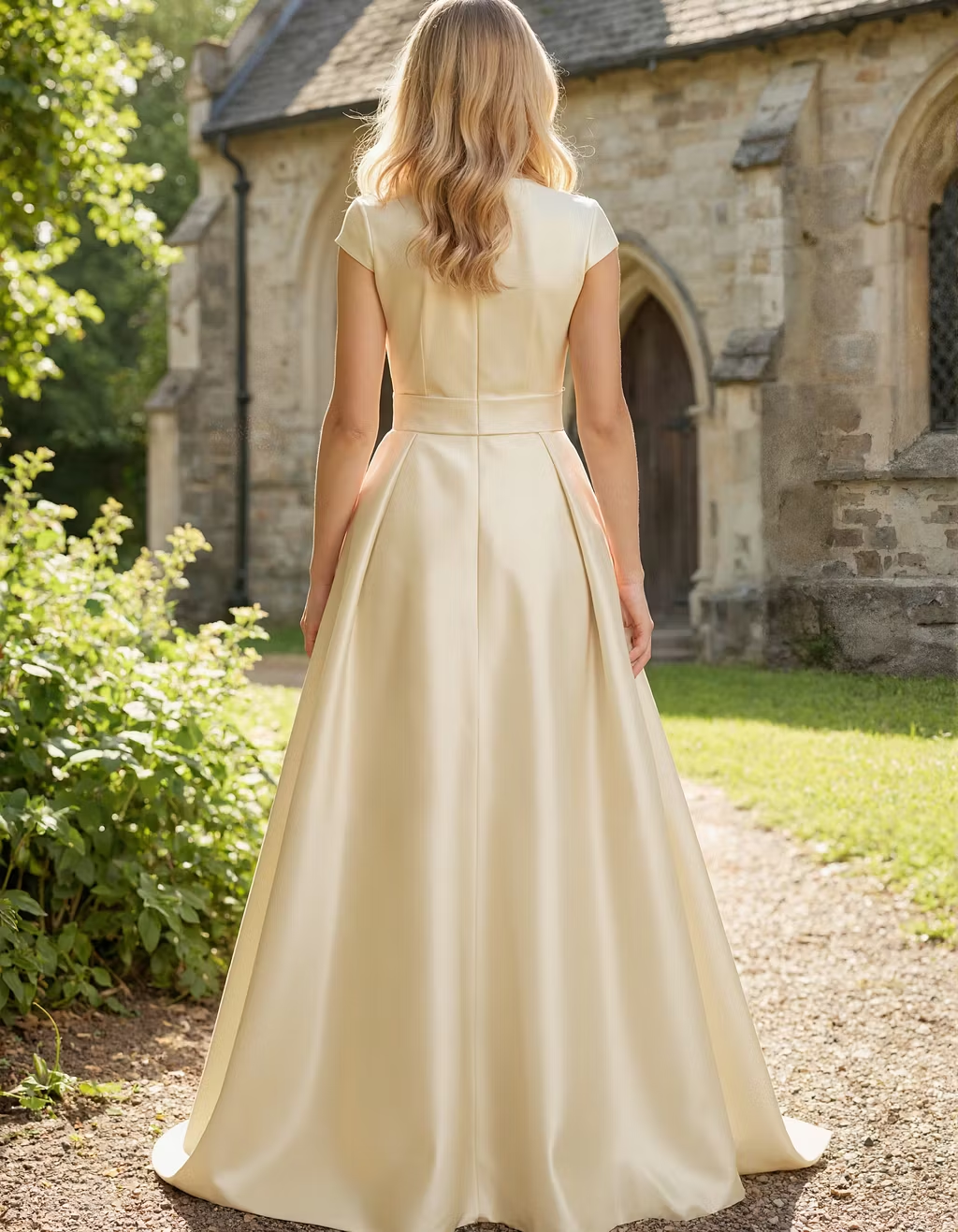 V-Neck Cap Sleeve High Waist Satin Maxi Dress