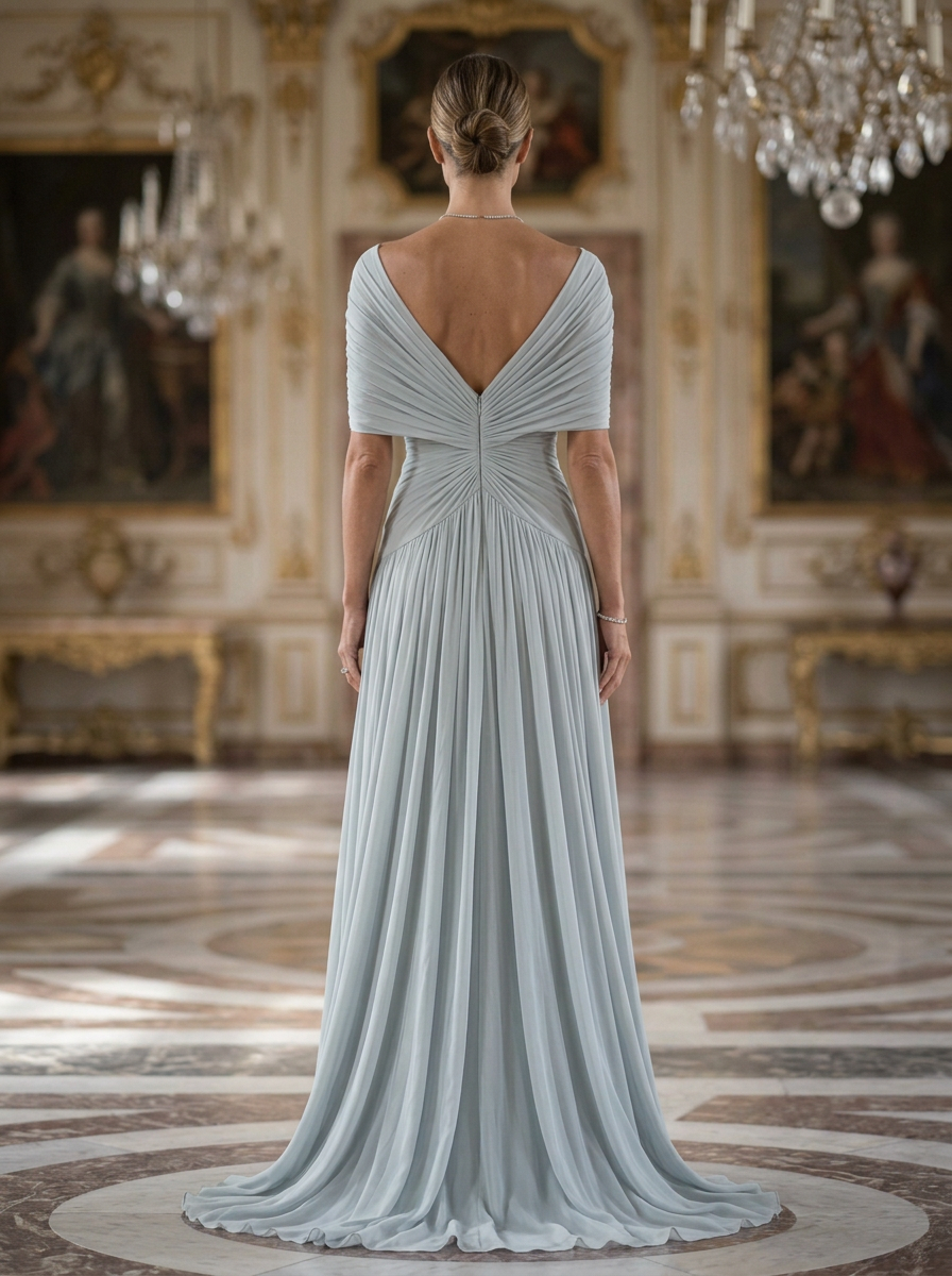 Dusty Blue Strapless Twist Waist Pleated Maxi Dress