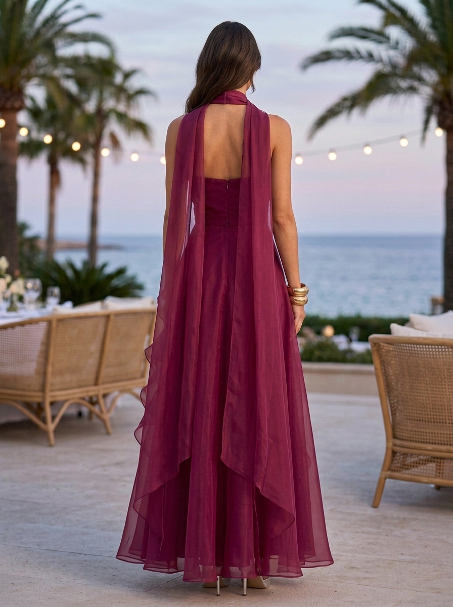 Plum Strapless Rose Layered Ruffle Maxi Dress