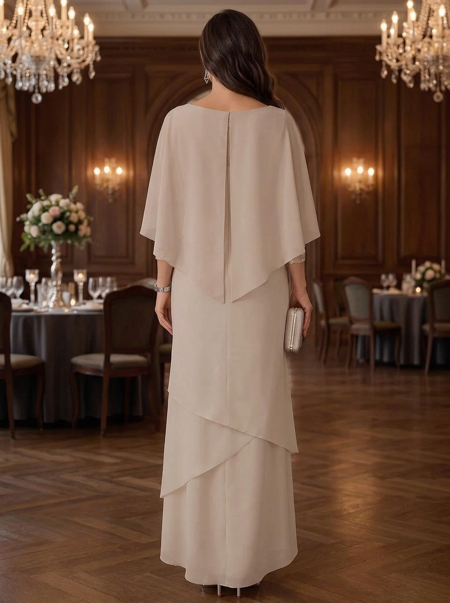 Ivory Beaded Embroidered Cape Maxi Dress