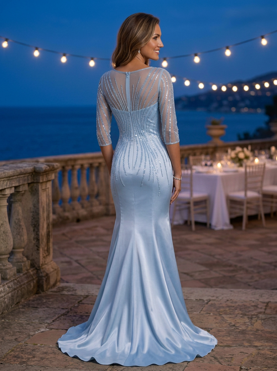 Baby Blue Sequin Mermaid Maxi Dress