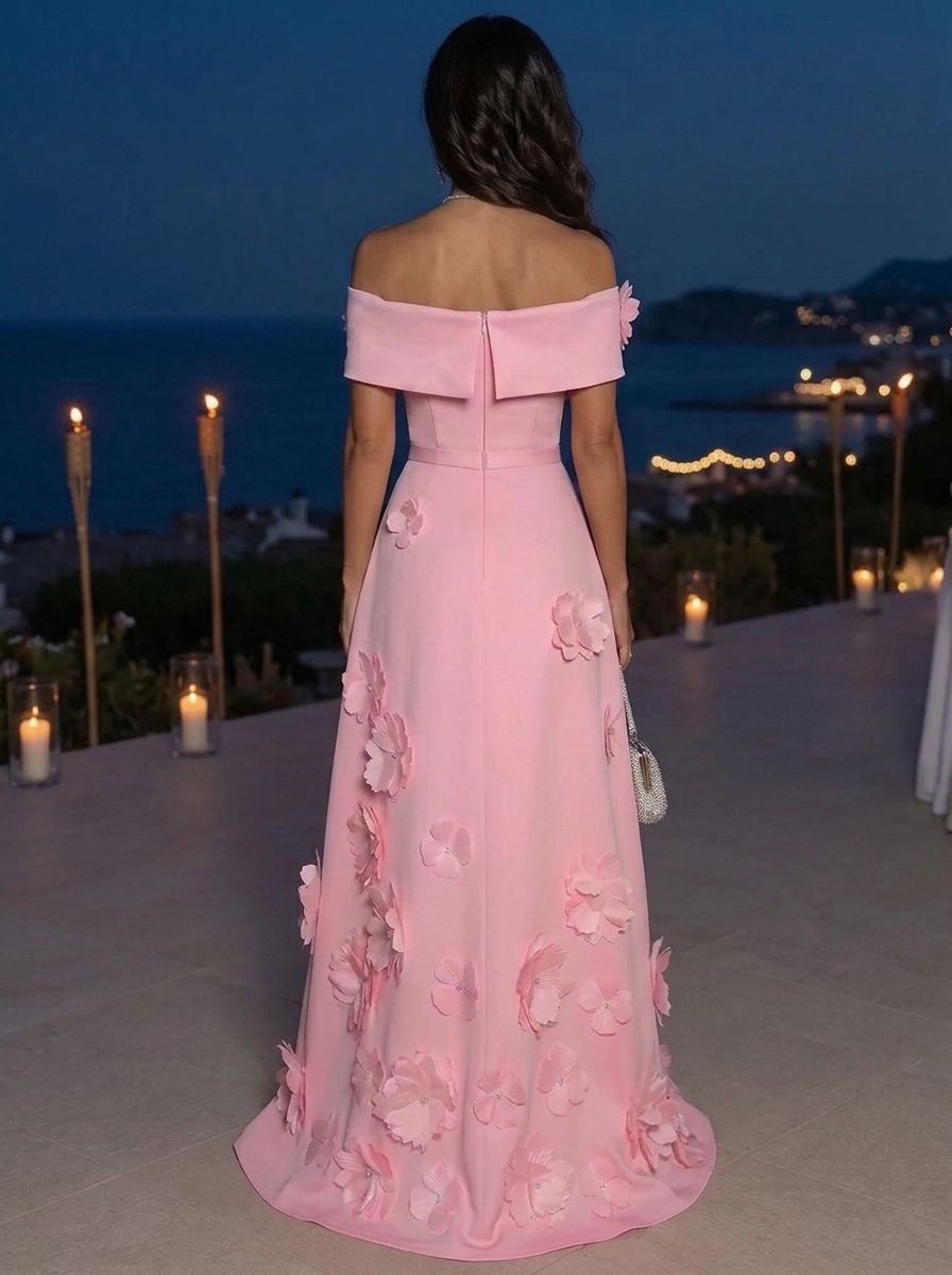 Pink Off Shoulder Floral Maxi Dress
