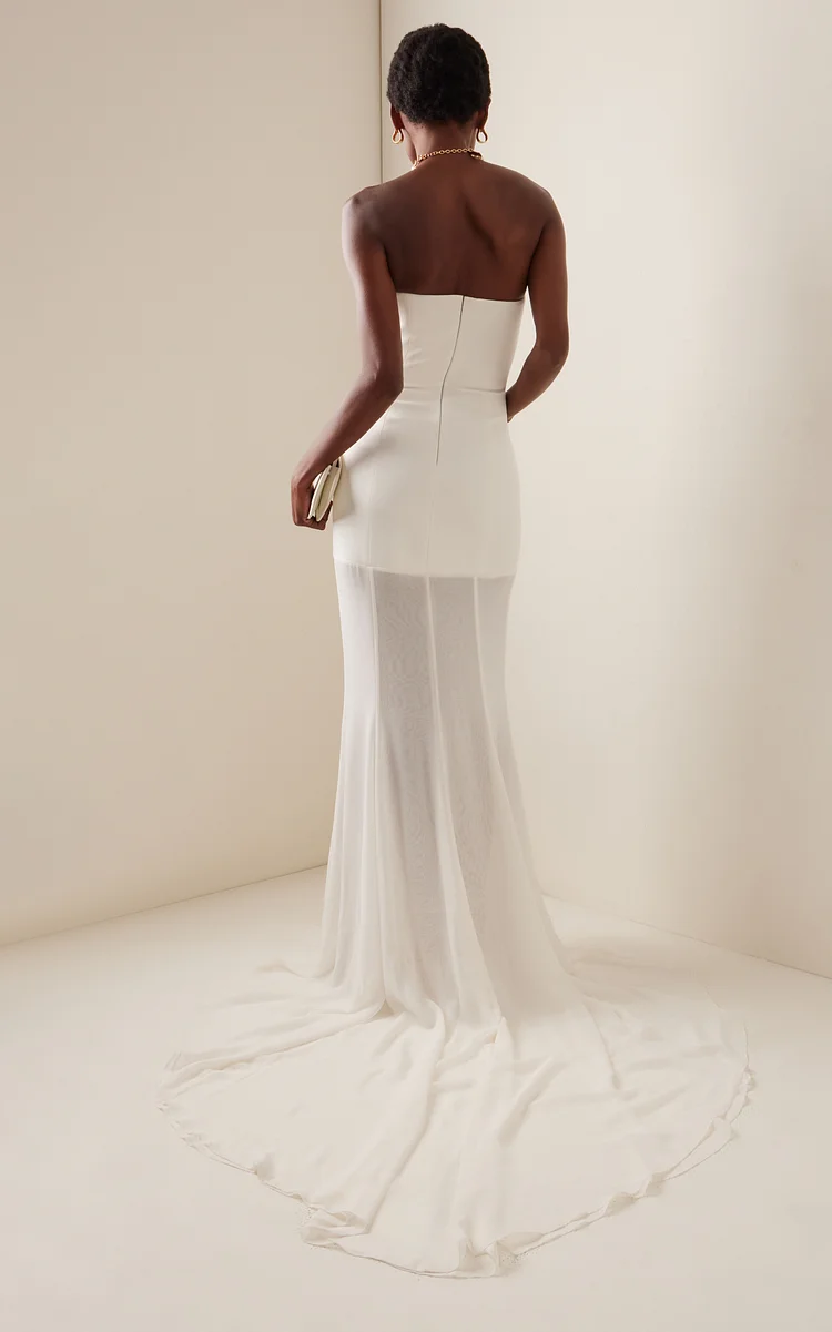 Exclusive Isabel Sheer-Paneled Crepe-Chiffon Gown