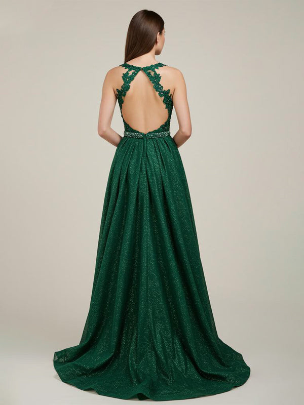 Green A Line Sweetheart Lace Appliques Long Prom Dress
