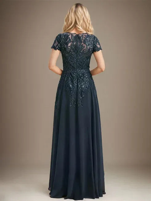 Sheath/Column Scoop Illusion Floor-Length Lace Chiffon Mother of the Bride Dress With Sequins