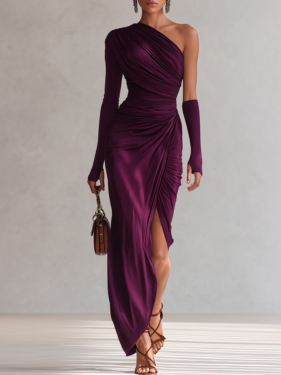 Elegant Retro Sexy One-shoulder Maxi Dress