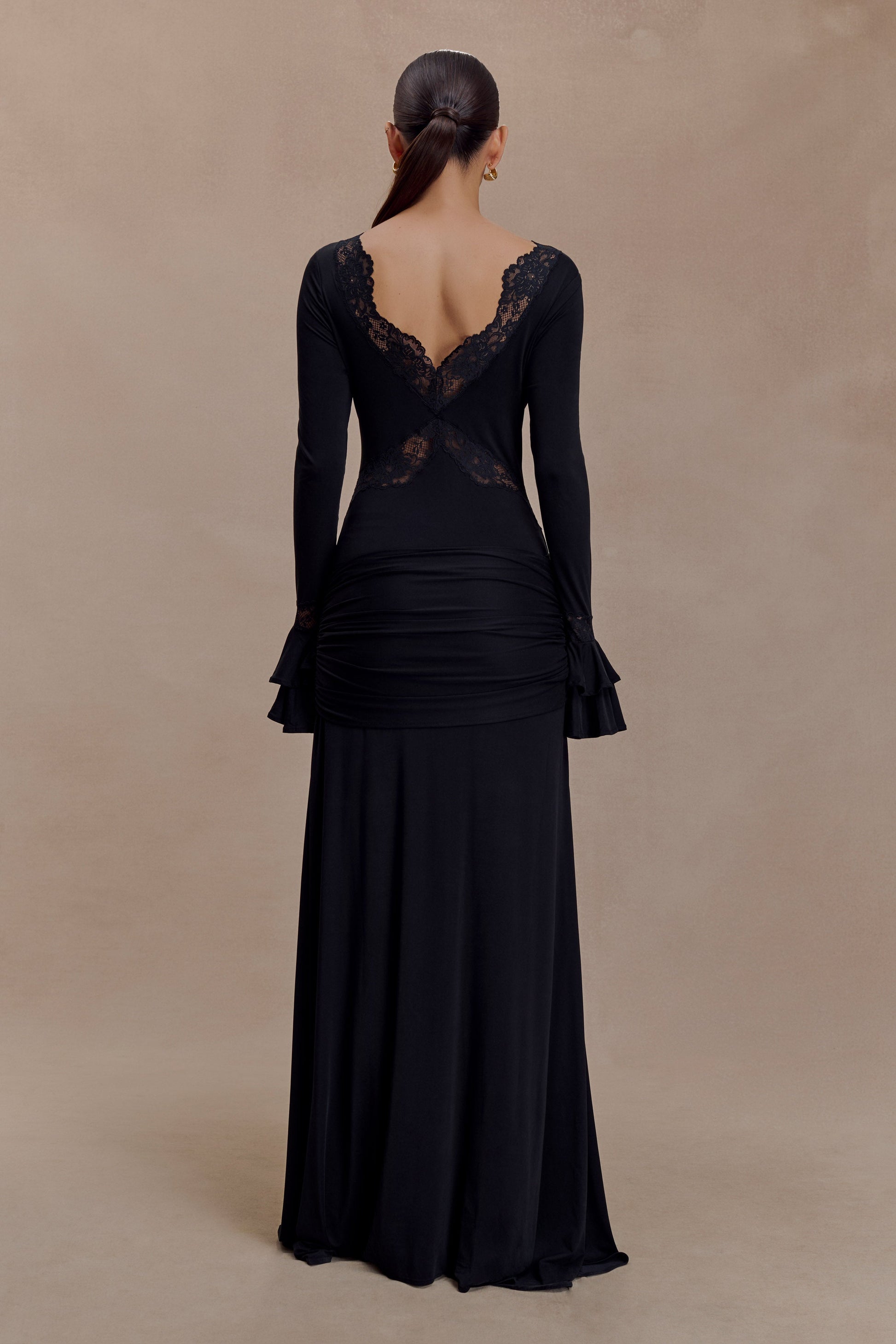 Vulldy Slinky Lace Maxi Dress - Black