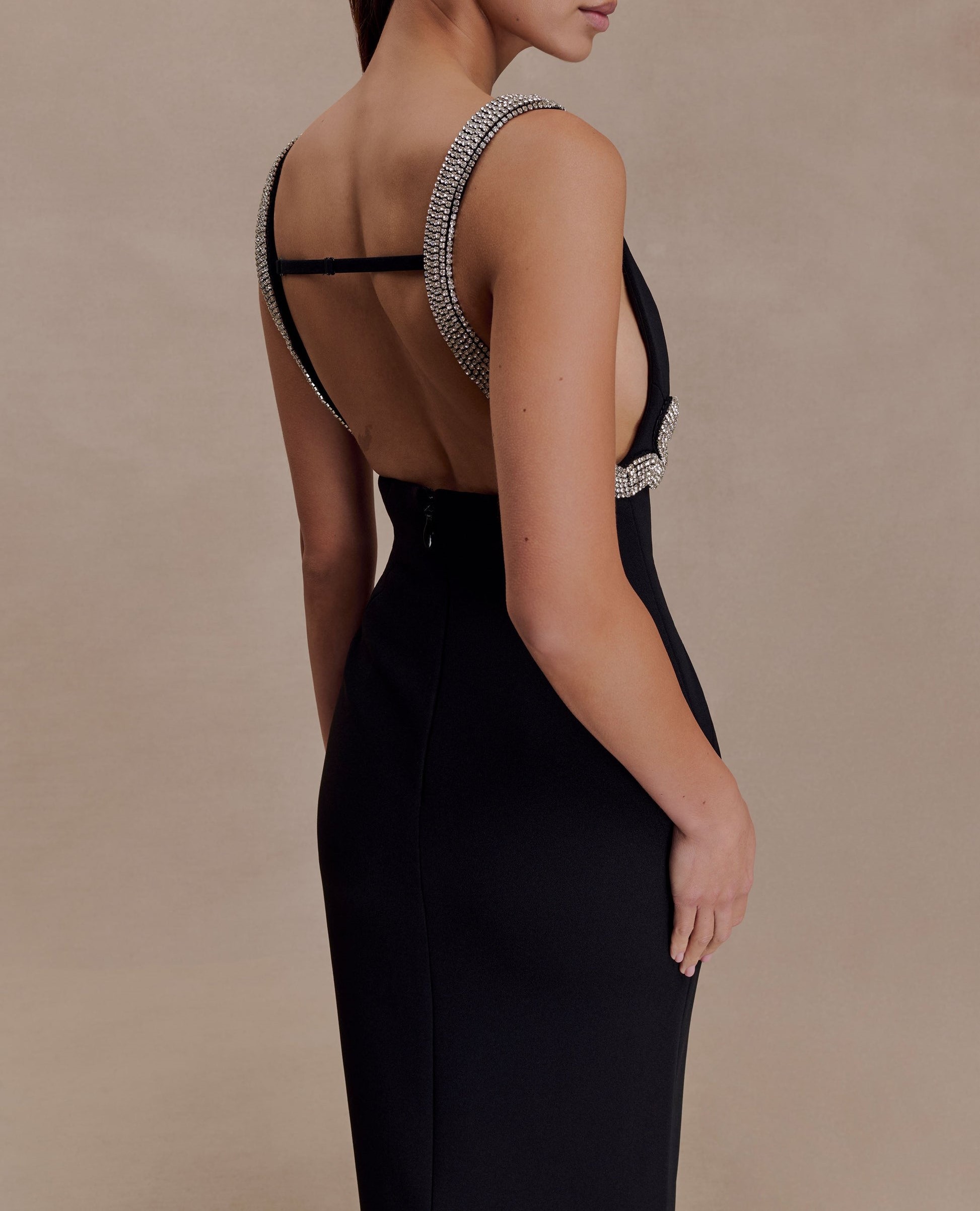 Embellished Crepe Maxi Dress - Black