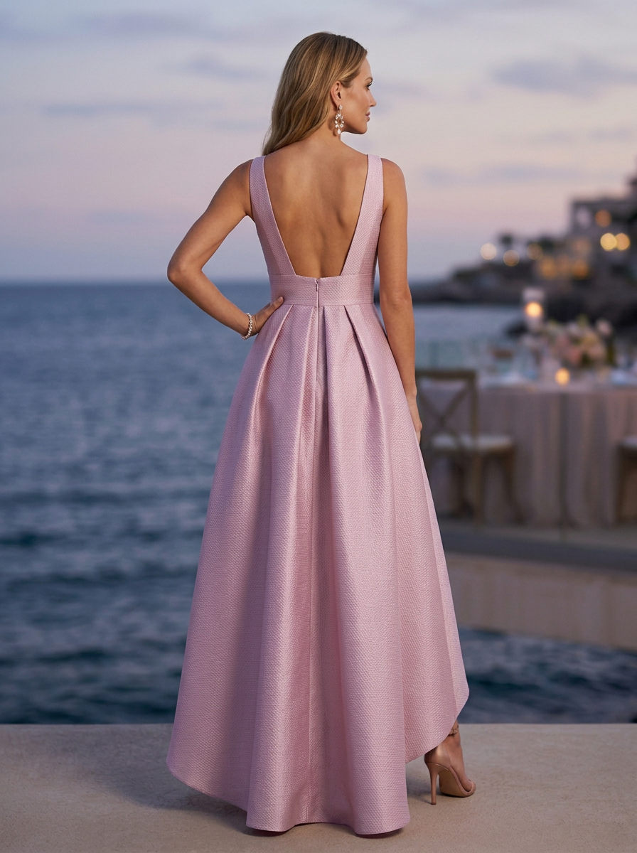 Dusty Pink Satin Sleeveless with 3D Flower Maxi Dress
