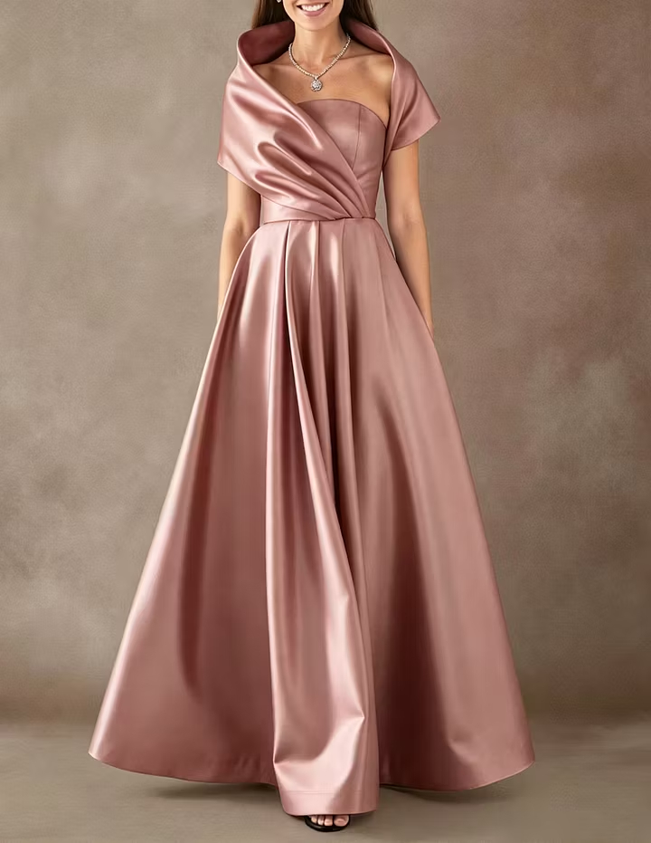  Deep Purple Satin One Shoulder Draped A-Line Maxi Dress
