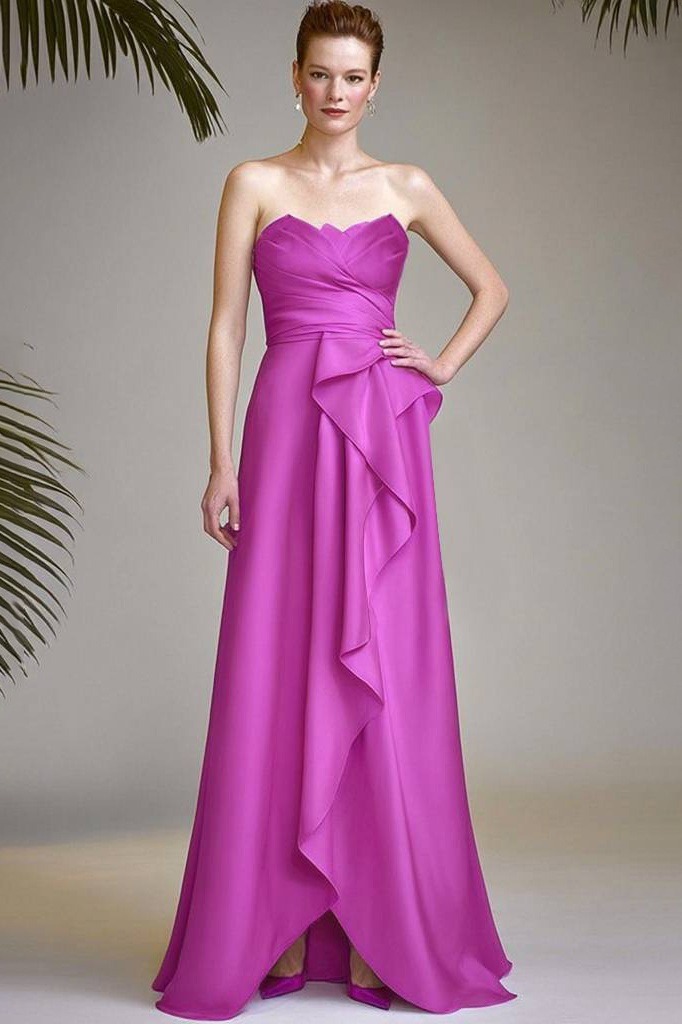 Formal ​Evening Dress Purple Strapless Ruffle Maxi Dress
