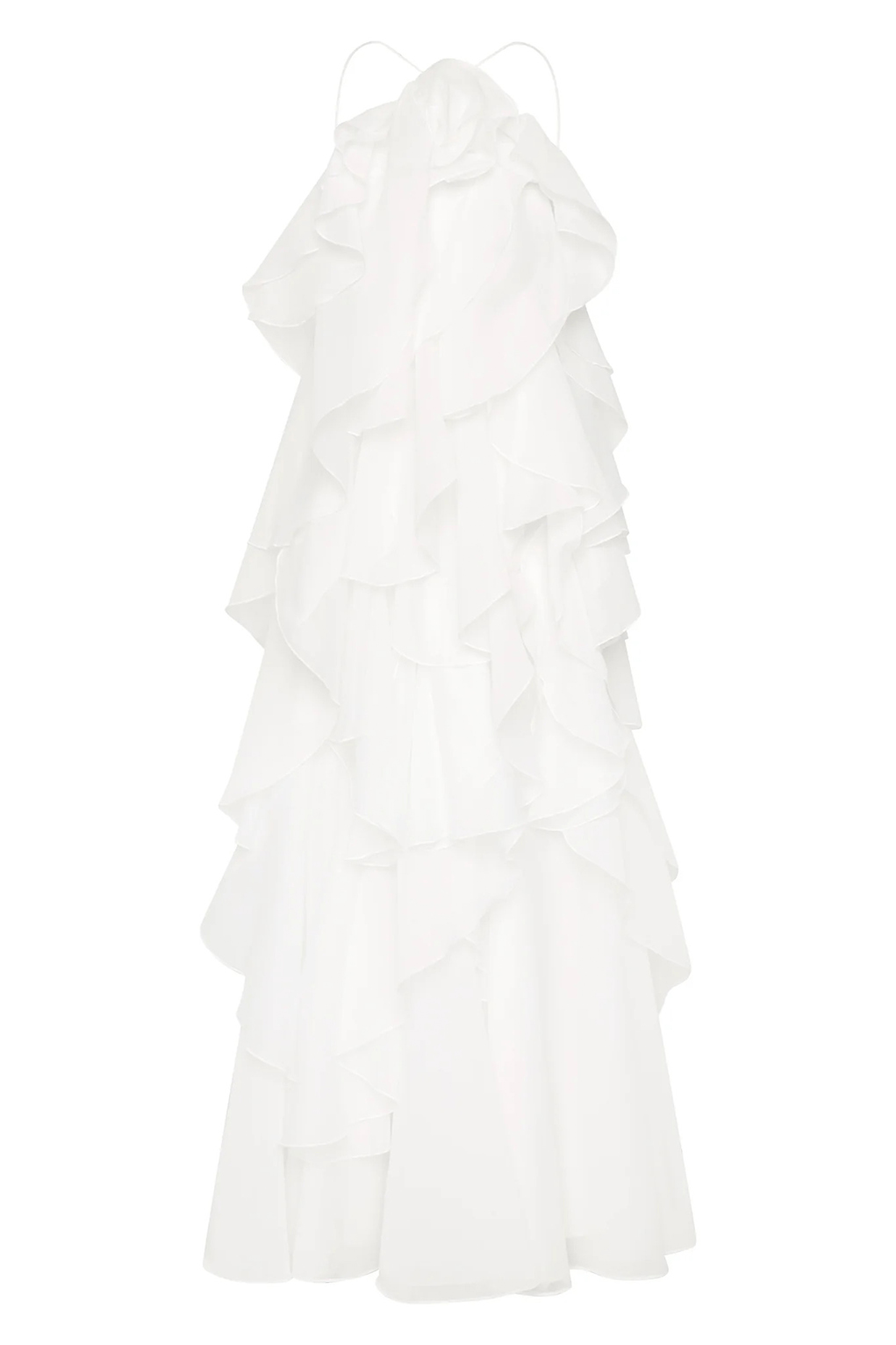 3D Flower Halter Neck Frill Maxi Dress